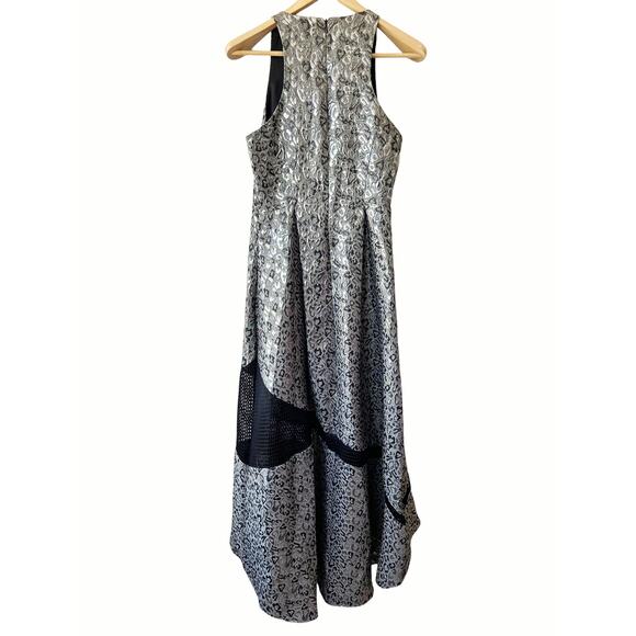 Sachin & Babi Sleeveless Silver Metallic Animal Print Jacquard Hi-Lo Gown Size 6 - Picture 8 of 12